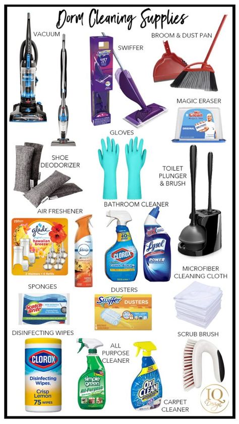 Room Cleaning Essentials, House List Supplies, New House Supplies, Cleaning Supplies For Apartment, Cleaning Supplies Must Have, Cleaning Supplies For First Apartment, Kitchen Cleaning Supplies List, List Of Cleaning Supplies For New House, College Dorm Cleaning Supplies