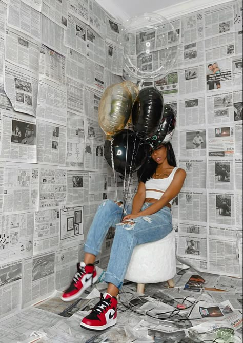 23 Birthday Photoshoot Ideas Jordan, Jordan 23 Birthday Ideas Outfit, Jordan Themed Photoshoot, Tomboy Birthday Photoshoot, Denim Photoshoot Ideas Birthday, 23rd Birthday Photoshoot Jordan, Jordan Year Birthday 23 Photoshoot Ideas, Newspaper Photoshoot Birthday, Jordans Photoshoot