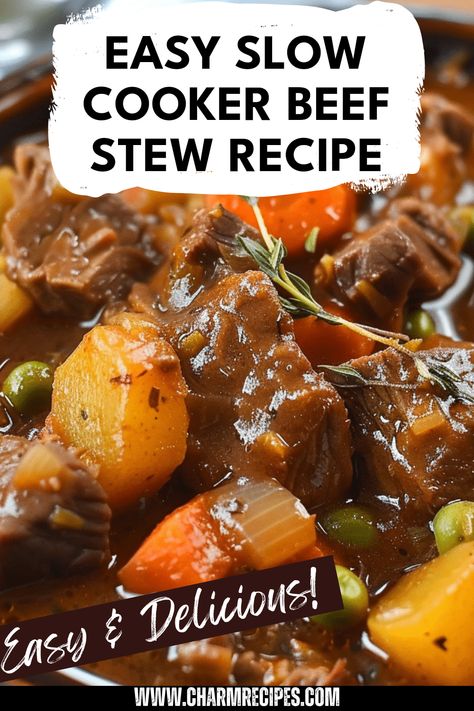 Cook up a cozy and delicious Easy Slow Cooker Beef Stew for dinner tonight! This flavorful dish is perfect for any home chef looking to impress family and friends without spending all day in the kitchen. Made with tender beef, juicy carrots, and flavorful herbs, this simple slow cooker recipe results in a dish that'll warm your heart. Serve it with some crusty bread for a filling meal. Ideal for meal planning or a hearty weeknight dinner—add this beef stew to your slow cooker rotation today. Crock Pot Recipes Beef Stew, Stew In Crockpot Beef, Soup Recipes Beef Stew, Beer Beef Stew Slow Cooker, Easy Crockpot Recipes Beef Stew, Crock Pot Stew Beef Slow Cooker, Crock Beef Stew Slow Cooker, The Best Crockpot Beef Stew, Best Crockpot Beef Stew Recipes