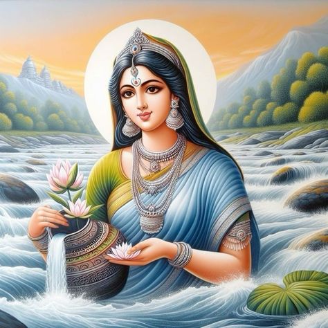 Ganga Maa Images, Maa Lakshmi Images, Devotional Tattoo, Lord Ganesha Names, Lord Vishnu Names, Ganga Maa, Maha Laxmi, Maa Image, Hanuman Video