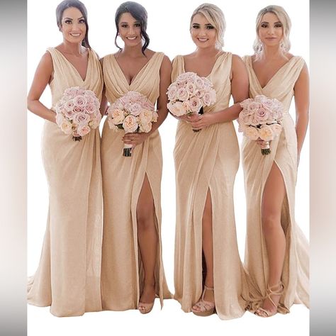 Champagne Bridesmaid Dresses, Champagne Bridesmaid, Pnina Tornai, Dress With Pleats, Cheap Bridesmaid, Cheap Bridesmaid Dresses, Long Bridesmaid Dress, Zuhair Murad, Chiffon Bridesmaid Dress