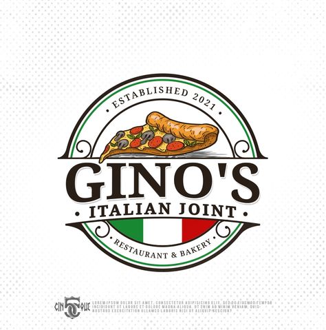 Design #105 by Cinque⁵ | Trendy, vintage logo for our restaurant named, "Gino's Italian Joint". Italian Restaurant Logo Design Ideas, Italian Logo Design, Italian Restaurant Branding, Restaurant Brand Design, Bistro Logo, Italian Restaurant Logos, Italian Logo, Japan Restaurant, Pizza Vector