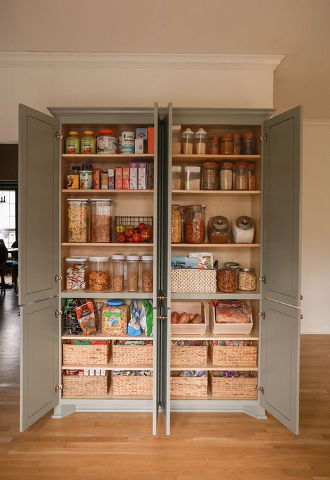 Pantry Within Kitchen, Compact Pantry Ideas, Pantry Vacuum Storage, Pantry In A Cabinet, Kitchen With Built In Pantry Cabinets, Add In Pantry, Shallow Wall Pantry, Pantry Upper Cabinet Ideas, Diy Pantry In Dining Room