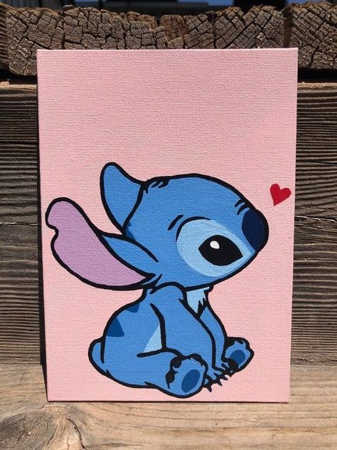 Stitch Disney Canvas Painting, Cute Drawings For Canvas, How To Paint Stitch, Stitch Easy Painting, Stitch Paintings Easy, Stitch Paintings On Canvas, Cute Stitch Painting, How To Draw Stitch Easy, Easy Stitch Painting