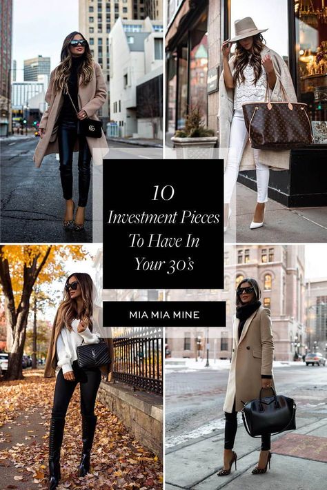 There are so many amazing things to celebrate in your 30’s, and a better wardrobe is definitely one of them. If you're wondering which wardrobe staples to invest in, I'm sharing 10 investment pieces that will last you for years. From blazers to leather jackets and casual jeans to designer handbags, here are the pieces worth buying. #fashionblogger #style #womensfashion 2024 Buisness Casual, Wardrobe Investment Pieces, Versatile Wardrobe Pieces, Mid 30s Womens Fashion, Designer Must Haves Fashion, Designer Staple Pieces, Cream Jacket Outfit Women, Sophisticated Mom Style, Upgrading Wardrobe Style