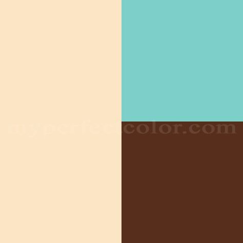 Benjamin Moore™148 Porter Ranch Cream  Benjamin Moore 662 Mexicali Turquoise  Color Your World 5816 Walnut Brown Cream Benjamin Moore, Aqua Color Schemes, Porter Ranch, Brown Living Room Decor, Wall Color Combination, Zinfandel, Bedroom Color Schemes, Brown Living Room, Matching Paint Colors