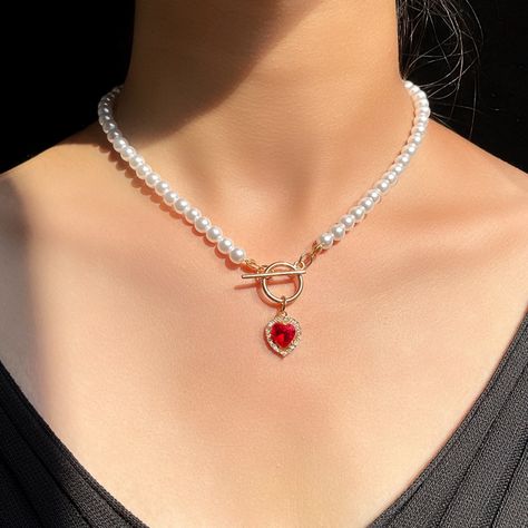 Ruby Heart Necklace, Red Heart Necklace, Birthday Necklace Gift, Rose Beige, Trendy Necklace, Sleep Tracker, Pearl Choker Necklace, Gold Choker Necklace, Jewelry Birthday