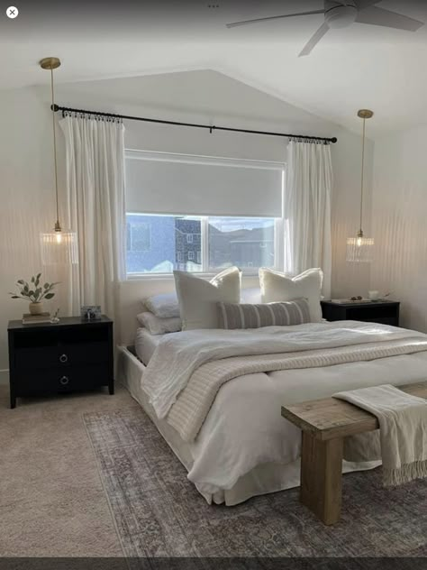 Bedroom By The Window, Bedroom By Window, Bedroom Ideas Bed Against Window, Bedroom Ideas Under Window, Bedroom Inspirations Big Window, Master Bedrooms Big Window, Small Master Bedrooms With Window Behind Bed, Small Master Bed Remodel Bedroom Ideas, Bed Under Window Curtains