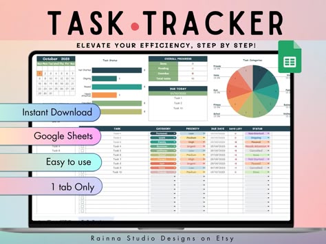 "Maximizing productivity with this To-Do List Spreadsheet Keep your tasks organized and on track with the help of a digital tracker . This Google Sheets Template will help you effectively manage daily activities and plan for the future. The beauty of this Task Planner is that you can tailor it to your specific needs, whether it's adding or removing columns, adjusting formatting, or setting up automatic reminders to help meet important deadlines. ➻ Important  1. This is a digital download; no phy Excel Daily Planner Template, To Do List Excel Template, Excel Templates Design, Excel To Do List Template, Google Sheets Task Tracker, Google Sheets Project Management, Productivity Planner Template, Free Google Sheets Templates, Excel Sheet Design