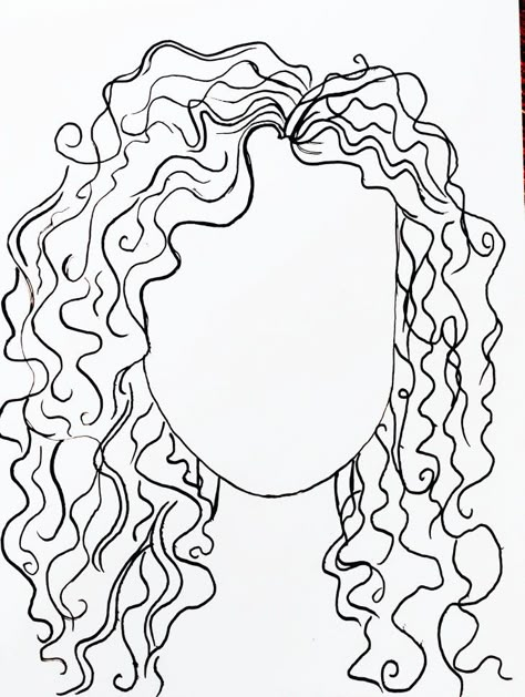 How To Draw Corkscrew Curls, Curly Hair Doodle, Curly Hair Embroidery, Curly Hair Line Art, Paint Curly Hair, Curly Hair Silhouette, Curly Hair Tattoo, Curly Hair Painting, Draw Curly Hair