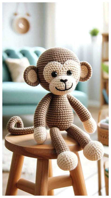 Monkey Amigurumi Pattern, Knitted Monkey Free Pattern, Monkey Lovey Crochet Pattern Free, Crochet Safari Animals Free Pattern, Free Monkey Crochet Pattern, Amigurumi Monkey Free Pattern, Large Crochet Animals, Monkey Crochet Pattern Free, Crochet Monkey Pattern Free