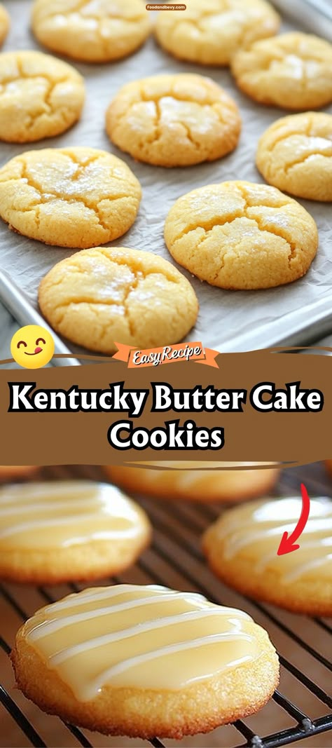 Enjoy the rich, buttery goodness of Kentucky Butter Cake in cookie form with these Kentucky Butter Cake Cookies. Soft, dense, and dripping with a sweet butter sauce that soaks into each cookie, they offer a melt-in-your-mouth experience that's hard to resist. #ButterCakeCookies #DessertHeaven #ButteryBaking Chessman Butter Cookie Recipe, Cookie Butter Poke Cake, Kentucky Butter Cookies Recipe, Cake Mix Butter Cookies, Southern Cookie Recipes, Kentucky Butter Cookies, Kentucky Butter Cake Cookies, Butter Cake Cookies, Buttery Cookie