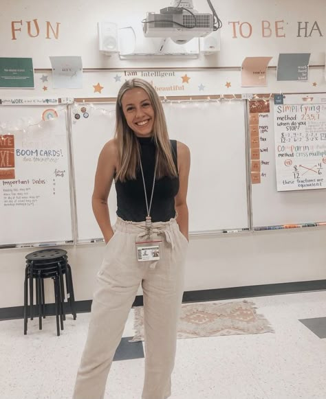 Teachers Attire, End Of Year Teacher Outfits, Slp School Outfits, Teacher Prom Outfit, Casual Teaching Outfits Summer, School Worker Outfits, Teacher Dress Pants, Cute High School Teacher Outfits, Appropriate Work Outfits