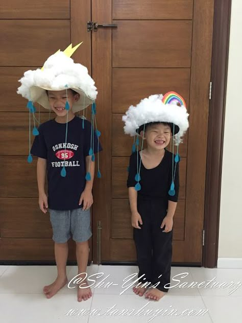 Diy Cloud Hat, Hat Day Ideas, Creative Hats For Kids, Rainbow Costume Kids, Crazy Hats Ideas, Crazy Hat Day Ideas For Kids, Rainbow Costume Diy, Diy Crazy Hat, Hat Party Ideas