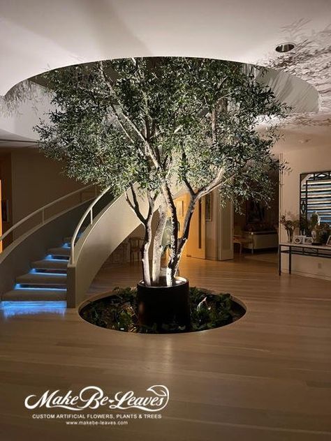 Trees Inside Houses, Indoor Plants Restaurant, Tree Decor Indoor, Indoor Trees Architecture, Tree Inside House Interiors, Tree In Entryway, House Trees Indoor, Trees In House, Faux Trees Indoor Decor