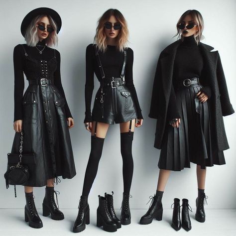 Classy Goth Fashion, Chic Gothic Fashion, Dramatic Street Style, Alternative Goth Outfits, Demoncore Outfits, Goticas Aesthetic Outfit, Gotik Style, Gothic Casual Outfits, Preppy Goth Outfits