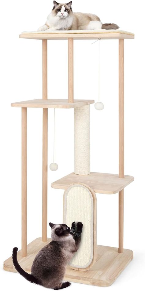 Amazon.com : Tangkula Wooden Cat Tree, 50 Inch Tall Cat Tower with Solid Oak & Beech Wood Frame, Scratching Posts & Board, Perch, Pompom Ball, Cat Activity Center, Modern Cat Tree for Indoor Cats Large Adult : Pet Supplies Kitty Tower, Outdoor Cat Run, Dog Kennel And Run, Hammock Design, Scratcher Cat, Cat Towers, Condo Furniture, Cat Tree Condo, Cat Store