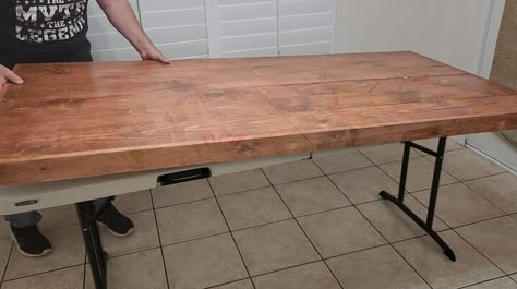 This post was transcribed by a member of the Hometalk editorial team from the original HometalkTV episode.My wife has an old game table that we have in the corner of our room, and I wanted to spruce it up. Fold Over Table Top, How To Make A Wood Table Top, Wooden Top For Folding Table, Folding Table Storage Ideas, Wooden Folding Table Diy, Table Top For Folding Table, Wood Table Top For Folding Table, Farmhouse Table With Folding Legs Diy, Metal Picnic Table Makeover