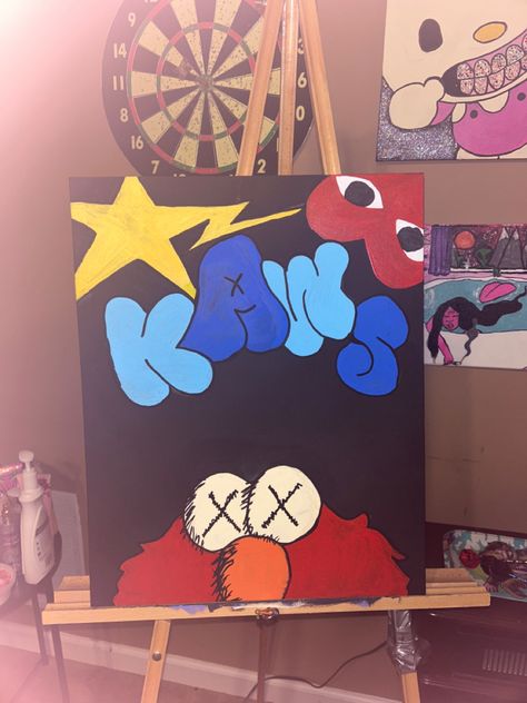 Blue Kaws Painting, Things To Paint Kaws, Bape Paintings Canvas Easy, Kaw Paintings On Canvas, Hype Beast Canvas Painting, Comme Des Garcons Painting, Kaws Painting Easy, Easy Kaws Painting Ideas, Y2k Art Painting