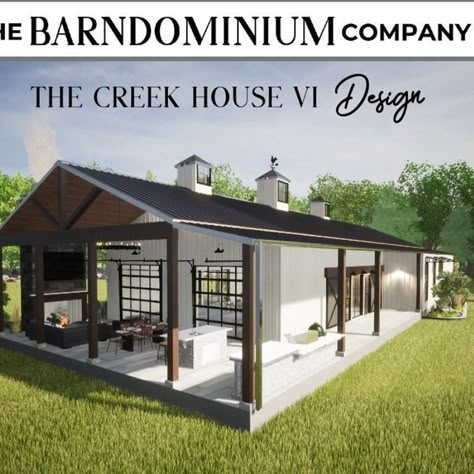 Easy Barndominium Floor Plans, 800 Sq Ft Barndominium Floor Plans, House With Outdoor Living Space, Barndominium Ideas 2500 Sq Ft, Barndominiums With Breezeway, Barndominium Ideas 2 Bedroom, Barndominium Outdoor Living, Florida Barndominium Ideas, Upscale Barndominium