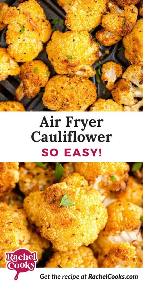 This air fryer cauliflower recipe is a quick and easy side dish that tastes as though it was oven-roasted, ready in a fraction of the time! Air Fryer Recipes Meat, Air Fryer Buffalo Cauliflower, My Crazy Good Life, Air Fryer Cauliflower, Air Fryer Recipes Breakfast, Buffalo Cauliflower Bites, Low Carb Side, Healthy Appetizer, Healthy Air Fryer