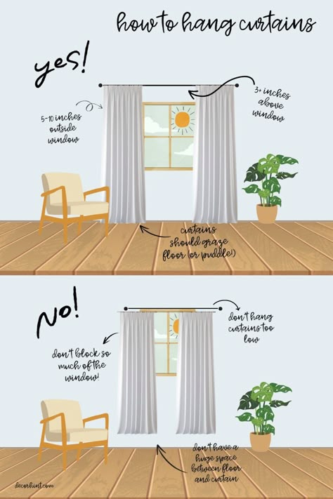 Decor Hint: How to Hang Curtains Like a Designer - Decor Hint Cozy Curtains, How To Hang Curtains, Installing Curtain Rods, High Curtains, Hang Curtains, Buy Curtains, Pinch Pleat Curtains, Simple Curtains, Custom Made Curtains