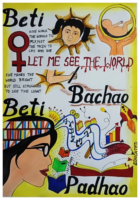 Poster Making On Women Empowerment, Viksit Bharat Poster Ideas, Pariksha Pe Charcha Poster Drawing, Posters For Competition, Beti Bachao Drawing, Society Poster Making, Poster Making Ideas For Women Empowerment, Painting Competition Ideas, Poster Making Topics