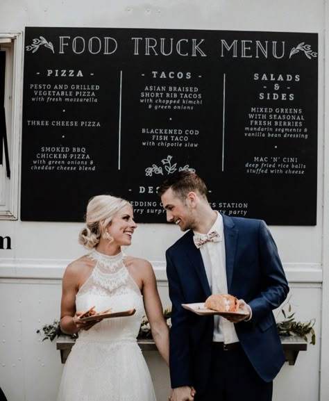 Taco Truck Wedding Ideas, Bbq Food Truck Wedding, Food Truck Reception Ideas, Wedding Food Vans, Wedding Food Trucks Ideas, Taco Food Truck Wedding, Food Trucks For Weddings, Food Truck For Wedding, Wedding With Food Truck