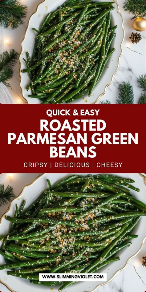 Crisp, tender, and topped with savory parmesan, these Roasted Parmesan Green Beans are a delicious addition to your Christmas dinner table. They’re quick to make, healthy, and packed with flavor. Pin this recipe for a veggie side that everyone will love! Veggie Side For Christmas Dinner, Green Beans For Christmas Dinner, Green Bean Christmas Recipe, Vegetable Sides Christmas, Christmas Dinner Green Beans, Xmas Dinner Vegetables, Green Beans Christmas Dinner, Veggie For Christmas Dinner, Roasted Veggies For Christmas Dinner