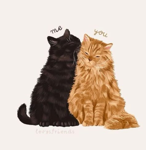 Cat Hug Drawing, Two Cats Painting, Cats In Love Drawing, Wallpaper Gatos, Black Cat Drawing, Cat Hug, Cat Art Illustration, Orange Cats, Cat Icon