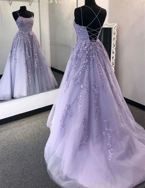 Purple Cinderella Dress, Purple Prom Dress With Corset, Lavender Dresses Prom, Lilac Dresses Prom, Poofy Grad Dresses, Light Purple Maid Of Honor Dress, Baby Purple Prom Dress, Backless Ball Dress, Grad Dresses Purple