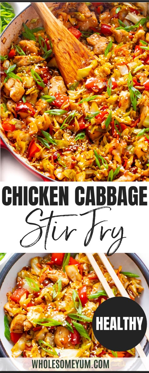 Cabbage Stir Fry Chicken Cabbage Stir Fry, Chicken Cabbage, Cabbage Stir Fry, Chinese Stir Fry, Chicken And Cabbage, Low Calorie Dinners, Asian Recipe, Low Calorie Meals, Healthy Meals For One