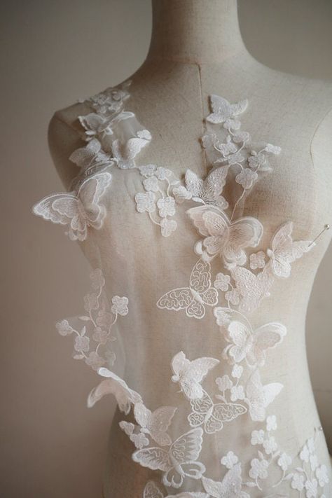 off white butterfly embroidered Lace Applique, 3d butterflies Veil Applique for Wedding Gown, Bridal Dress Decor Bodice lace accessories by BettyLaceShow on Etsy https://www.etsy.com/listing/683991284/off-white-butterfly-embroidered-lace Wedding Evening Gown, Butterfly Lace, Bridal Applique, Lace Accessories, Bridal Lace Fabric, Butterfly Wedding, Embroidered Lace Fabric, 3d Butterfly, Wedding Costumes