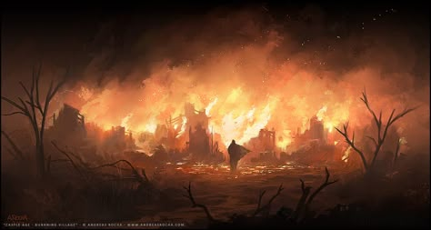 A bit like what Azlyn may have seen from a distance as her village was burned. Burning City, Theme Tattoo, Fire Art, Vampire Knight, 판타지 아트, Backgrounds Free, The Villain, Book Inspiration, Fantasy Landscape