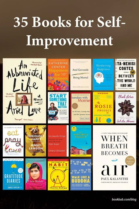 35 books for self-improvement to help you work on your goals this year. #books #selfimprovement #personalgrowth Self Knowledge Books, Best Self Awareness Books, Books On Self Awareness, Books For Happiness, Books For Knowledge, Knowledgeable Books, Recommendation Books, Best Self Development Books, Self Improvement Books