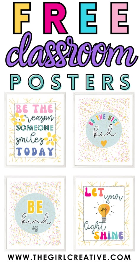 Elementary School Decorations, Positive Quotes Posters Free Printable, Motivation Classroom Poster, Quotes For Elementary Classroom, Classroom Themes Free Printable, Sel Posters For Classroom, Positive Quotes For School Motivation, Teacher Positive Quotes, Cute Posters For Classroom