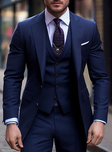 Mens Dress Suits Ideas, Dark Navy Blue Wedding Suit, Champagne Bridesmaid Dresses With Navy Blue Grooms, Grooms Navy Blue Suit Wedding, Mens Suits Outfits, Men’s Blue Suits, Men’s Wedding Tux Styles, Navy Blue Wedding Suit Groom Attire, Navy Blue Wedding Suit Groom