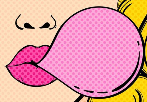 Bubble Gum Illustration, Gum Illustration, Pop Art Ideas, Gum Bubble, Lips Illustration, Pop Art Lips, Comic Pop Art, Bubblegum Pop, Posca Art