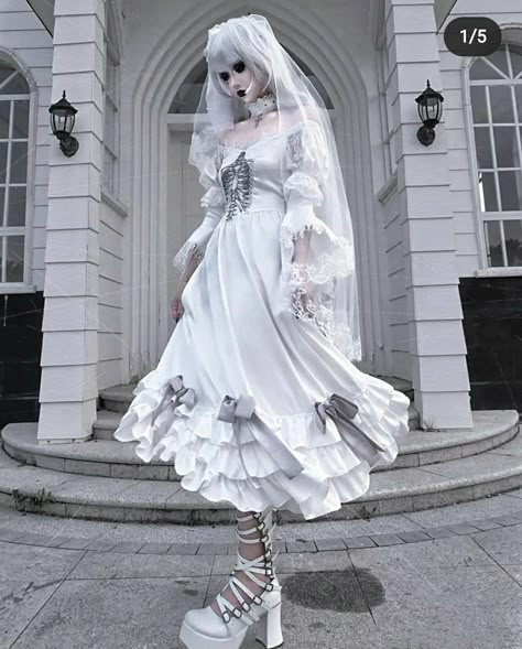 Goth White Dress, White Gothic Outfit, Gothic White Dress, Ice Goth, White Goth Dress, White Gothic Dress, White Goth Outfit, Faerie Goth, White Goth Aesthetic