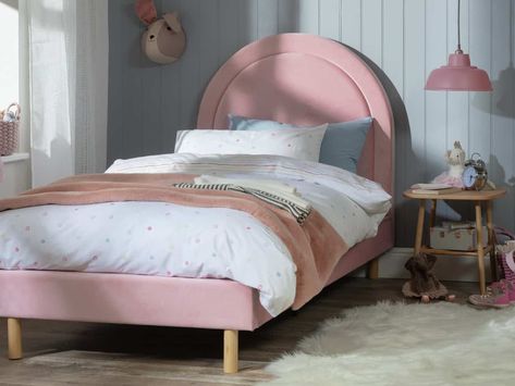 Single Velvet Bed, Girls Single Bed, Pretty Headboard, Kids Single Beds, Fabric Upholstered Bed, Velvet Bed Frame, Kids Room Furniture, Well Rested, Single Bed Frame