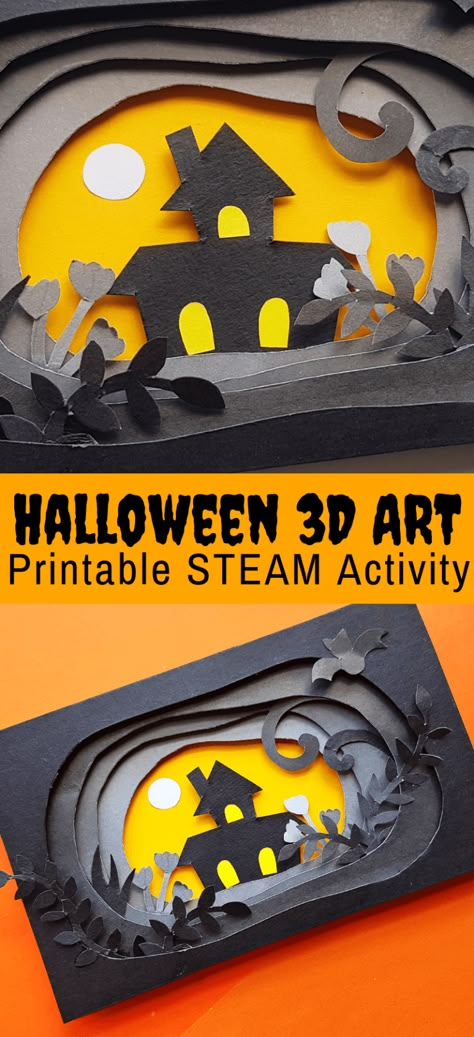 Halloween Paper Craft in 3D (FREE Printable) | Little Bins for Little Hands Halloween Activities Crafts, Activity For Halloween For Kids, Halloween Crafting For Kids, Halloween 2nd Grade Craft, Paper Pumpkin Decorating Ideas, Fifth Grade Halloween Crafts, Halloween Art 3rd Grade, Halloween Craft Older Kids, Halloween Craft Classroom