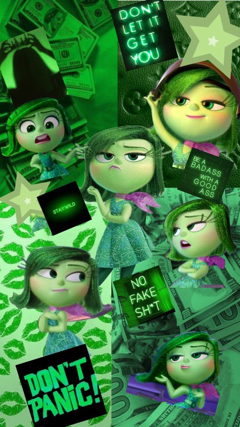 Inside out 1 inside out 2 wallpaper! Disgust Wallpaper, Disgust Inside Out Aesthetic, Disgusted Inside Out, Inside Out Characters, Jelly Wallpaper, Inside Out 2, 2 Wallpaper, Cartoon Memes, Character Wallpaper