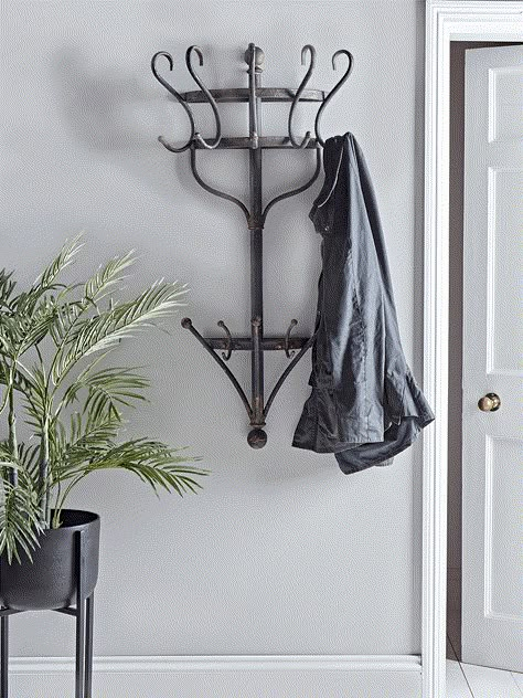 Coat Stand Ideas, Wall Coat Rack Ideas, Cupboard Organization Clothes, Shoe Storage Wall, Metal Coat Rack Wall, Wall Mounted Coat Rack Entryway, Coat Rack Ideas, Wrought Iron Coat Rack Wall Mount, Victorian Coat Rack