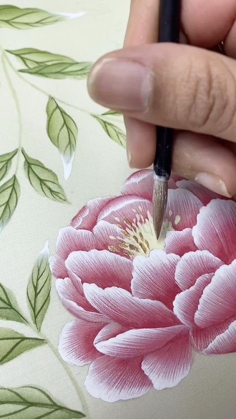 Watercolour flower painting Flowers In Paintings, Flower Painting Acrylic On Fabric, Flower Art On Fabric, Painting On Fabric Art, Floral Design For Fabric Painting, Water Painting Ideas On Canvas, Drawing On Fabric Ideas, Acrylic Fabric Painting, Watercolour On Fabric