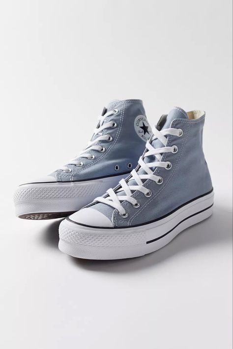 Converse High Tops Platform, 90s Girl Bands, Converse Heels, Uptown Cheapskate, Platform Chucks, Cute Converse, Converse Platform, Blue Converse, Preppy Shoes