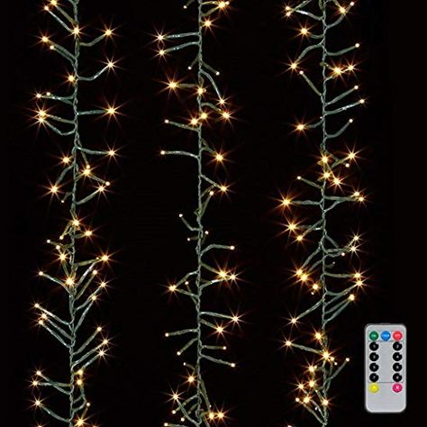 christmas garland green - Christmas Cluster Lights 44 Foot Garland with 1300 Warm White Lights on Green Wire with Remote Control - Raz Exclusive Twinkle Function >>> See the picture link more information. (This is an affiliate link). Raz Imports Christmas, Rice Lights, Christmas Light Show, Christmas Light Installation, Hanging Christmas Lights, Warm White Lights, Raz Imports, Cluster Lights, Indoor String Lights