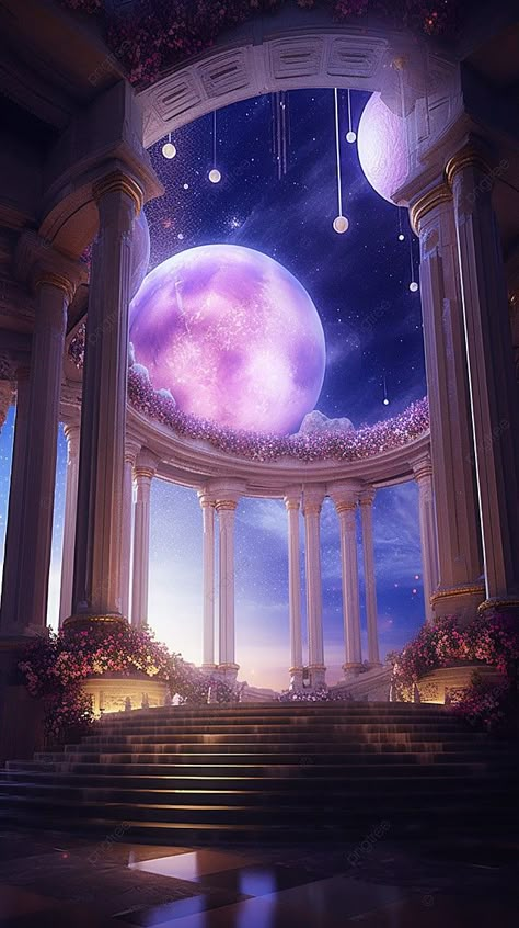 Moon Kingdom Aesthetic, Castle Night, Moon Castle, Blossom Background, Painting Fairy, Night Starry Sky, Fairy Tale Story, Dream Fairy, Moon Kingdom