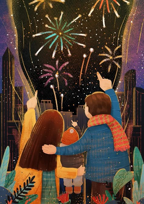 very pretty New Years Drawing Ideas, How To Draw Fireworks, New Year's Drawings, Festival Paint, New Year Cartoon, New Year Illustration, New Year Art, Graphic Design Lessons, China Art