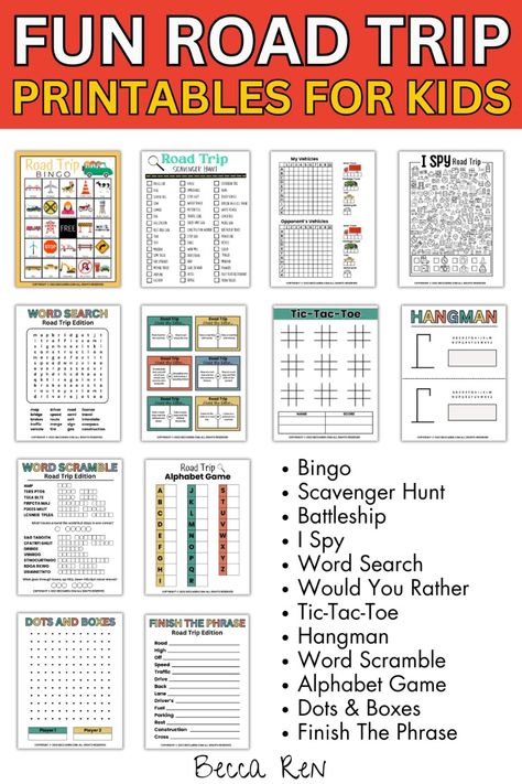 These printable road trip games are perfect! They are going to keep my kids occupied for hours. Car Trip Ideas For Kids, Free Road Trip Printables, Car Ride Activities, Road Trip Games For Kids, Travel Games For Kids, Printable Road Trip Games, Fun Road Trip Games, Road Trip Printables, Car Games For Kids