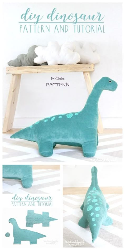 DIY Giant Dinosaur Toy Free Sewing Pattern & Tutorial Simple Sewing Projects Stuffed Animals, Narwhal Sewing Pattern Free, Dinosaur Stuffy Sewing Pattern, Large Stuffed Animal Patterns, Diy Dinosaur Toy, Unicorn Stuffed Animal Pattern, Free Pdf Sewing Patterns For Beginners, Dino Sewing Pattern Free, Dinosaur Pattern Sewing